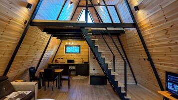 Cabin, Hot Tub, Mountain View | Living area | Flat-screen TV