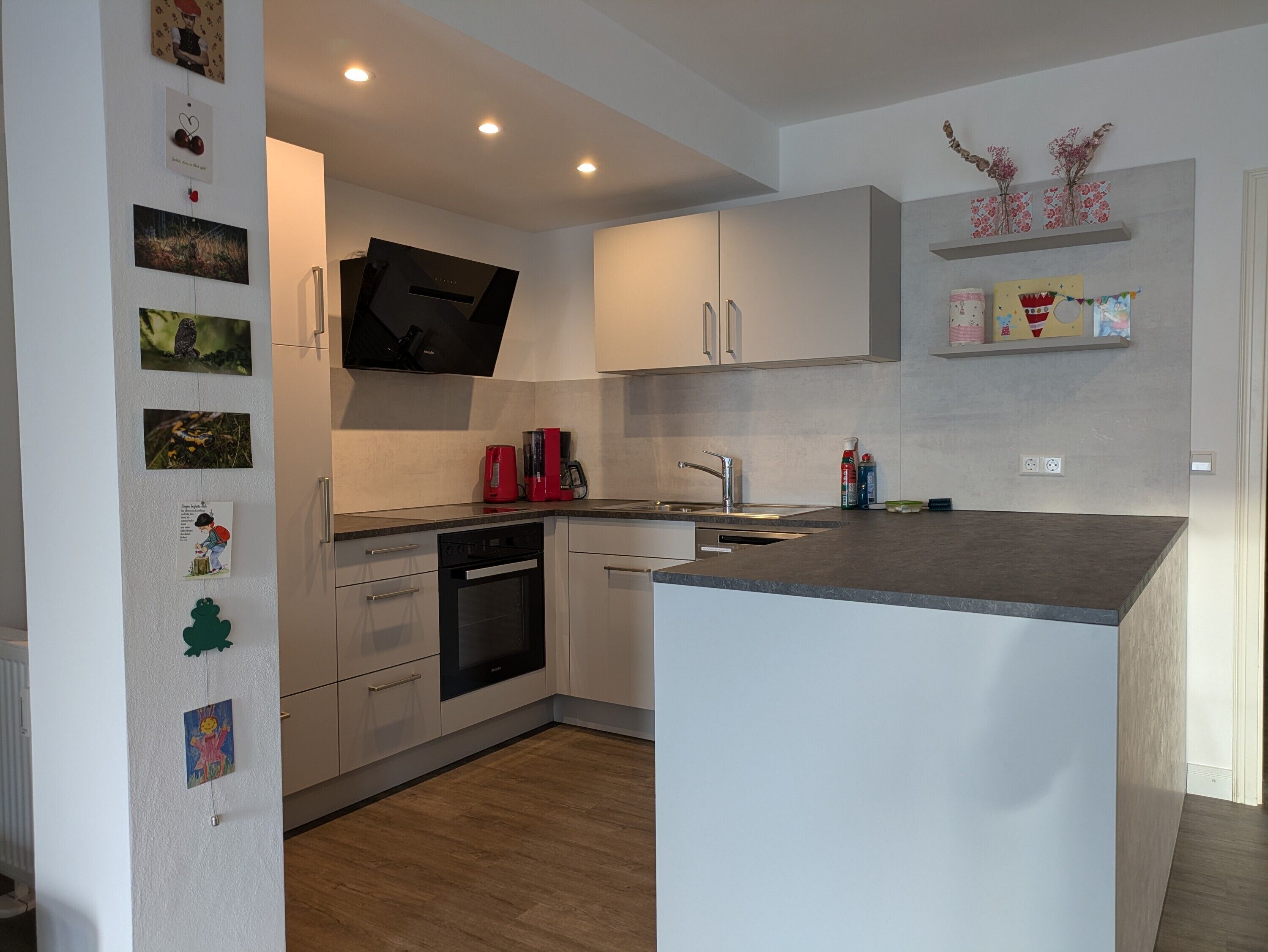 Een koelkast, een oven, een kookplaat, een vaatwasser