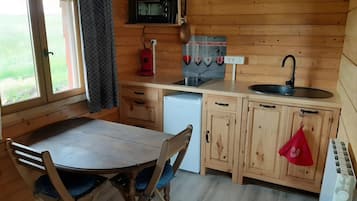 Fridge, oven, coffee/tea maker, electric kettle