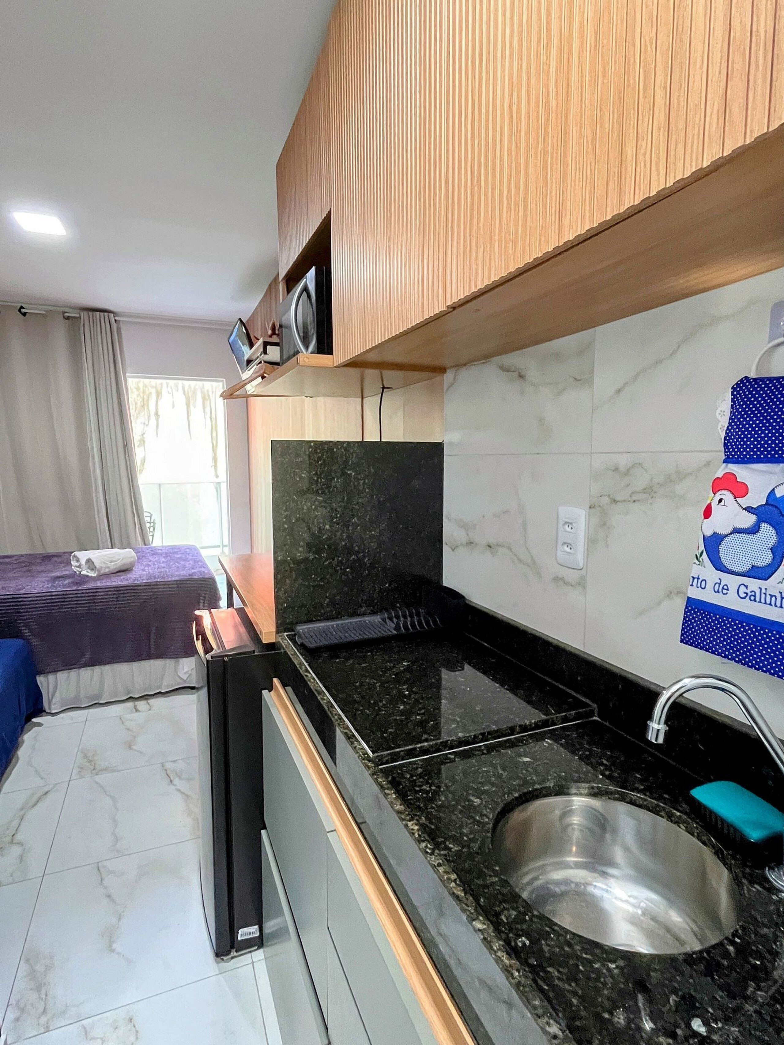 Apartamento básico | Cozinha privada | Cafeteira/chaleira, geladeira, micro-ondas, liquidificador