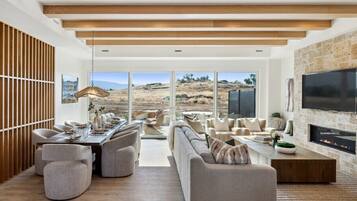 TV, fireplace