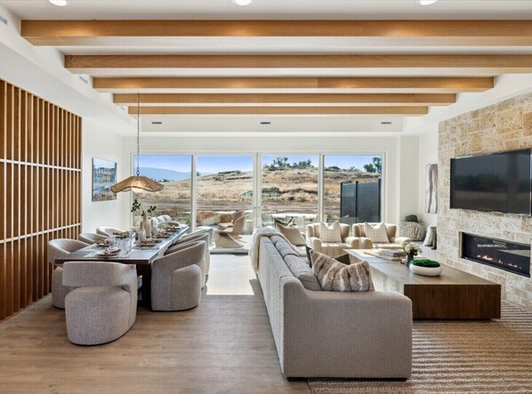 TV, fireplace