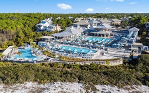 A resort with multiple swimming pools, covered areas, and a variety of guest accommodations. - Upscale Watercolor Home + Golf Cart, Bikes & Pools (Santa Rosa Beach)
