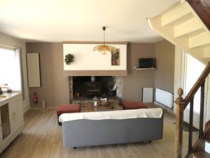 Televisión y chimenea 