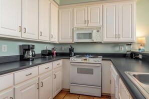 Fridge, microwave, oven, stovetop - Spacious Dual Unit Beach Club Condo with Pool and Boardwalk (Dauphin Island)