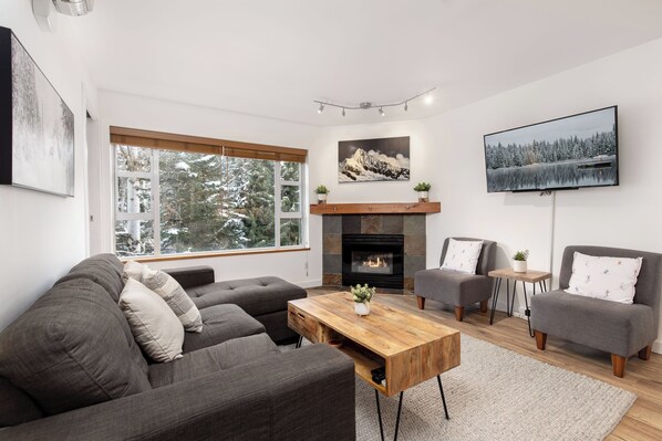 TV, fireplace