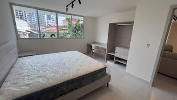 Desk, laptop workspace, blackout drapes, free WiFi