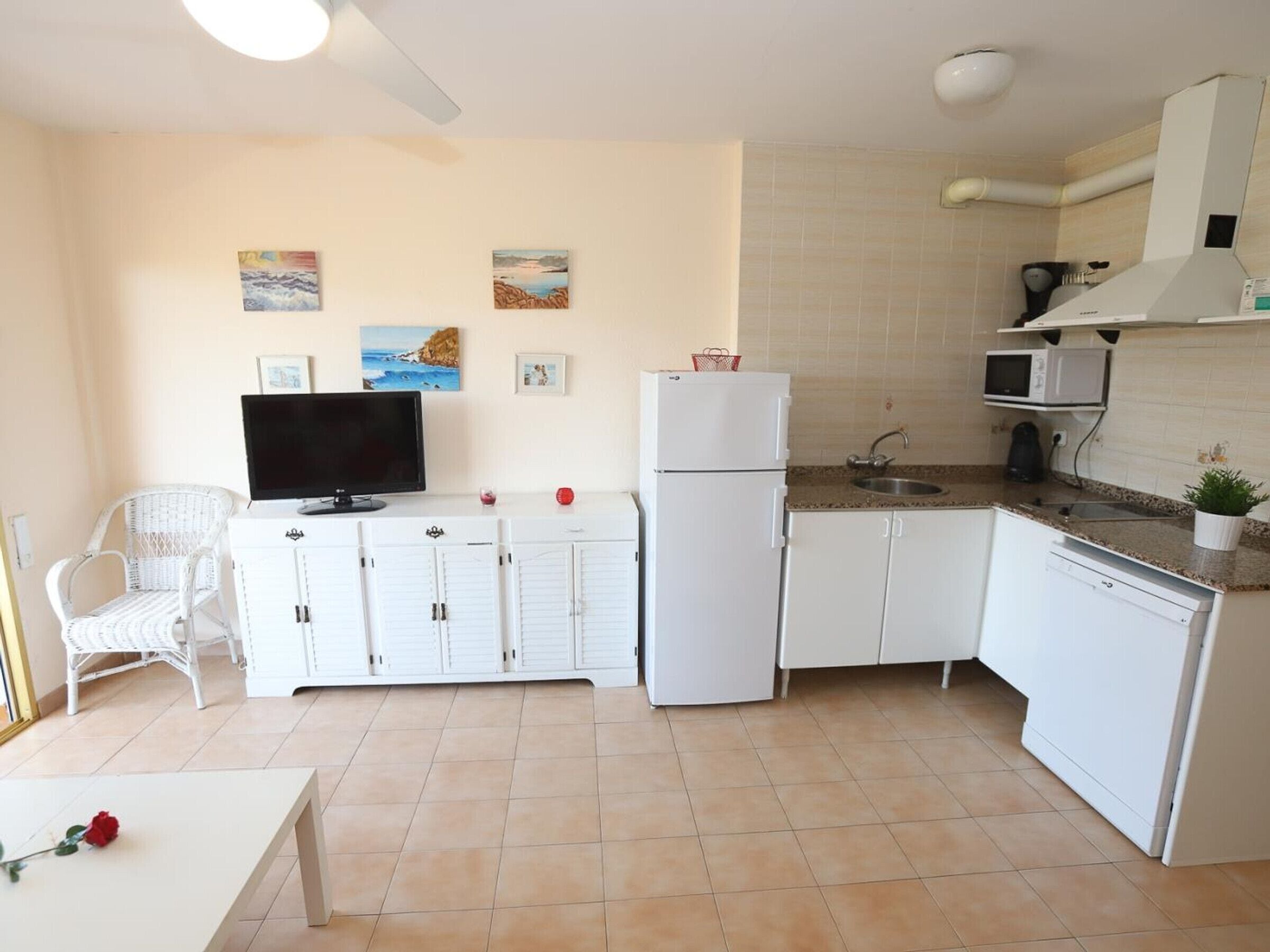 Fridge, microwave, dishwasher, coffee/tea maker
