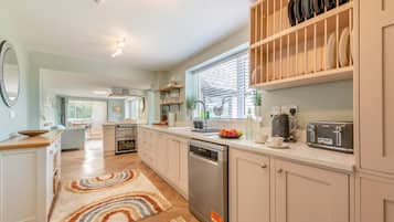 Microwave, oven, dishwasher, high chair