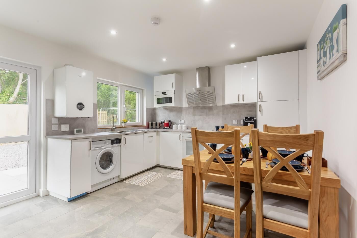 Oven, high chair, cookware/dishes/utensils