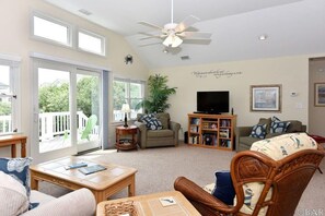 TV, books, stereo - Escape to beautiful 4 BR home, Brightside OBX—Your Corolla Beach Retreat Awaits! (Corolla)
