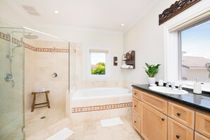 Shower, towels, soap, shampoo