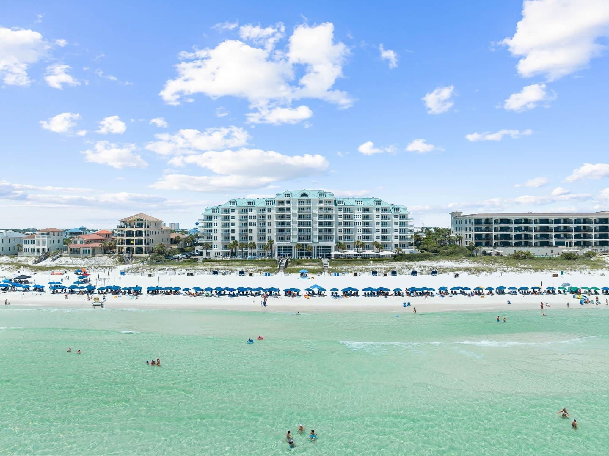 On the beach, sun loungers