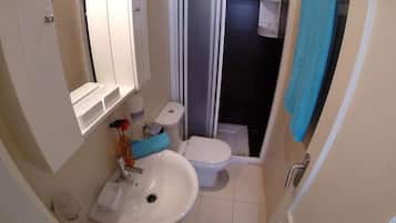 Shower, towels, toilet paper