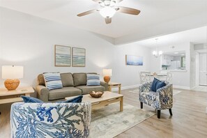 TV, offices - Cozy Coastal Retreat - Walk to Beach & Pool (Hilton Head Island)