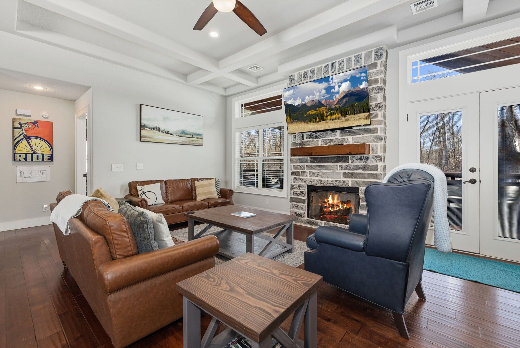 TV, fireplace, offices