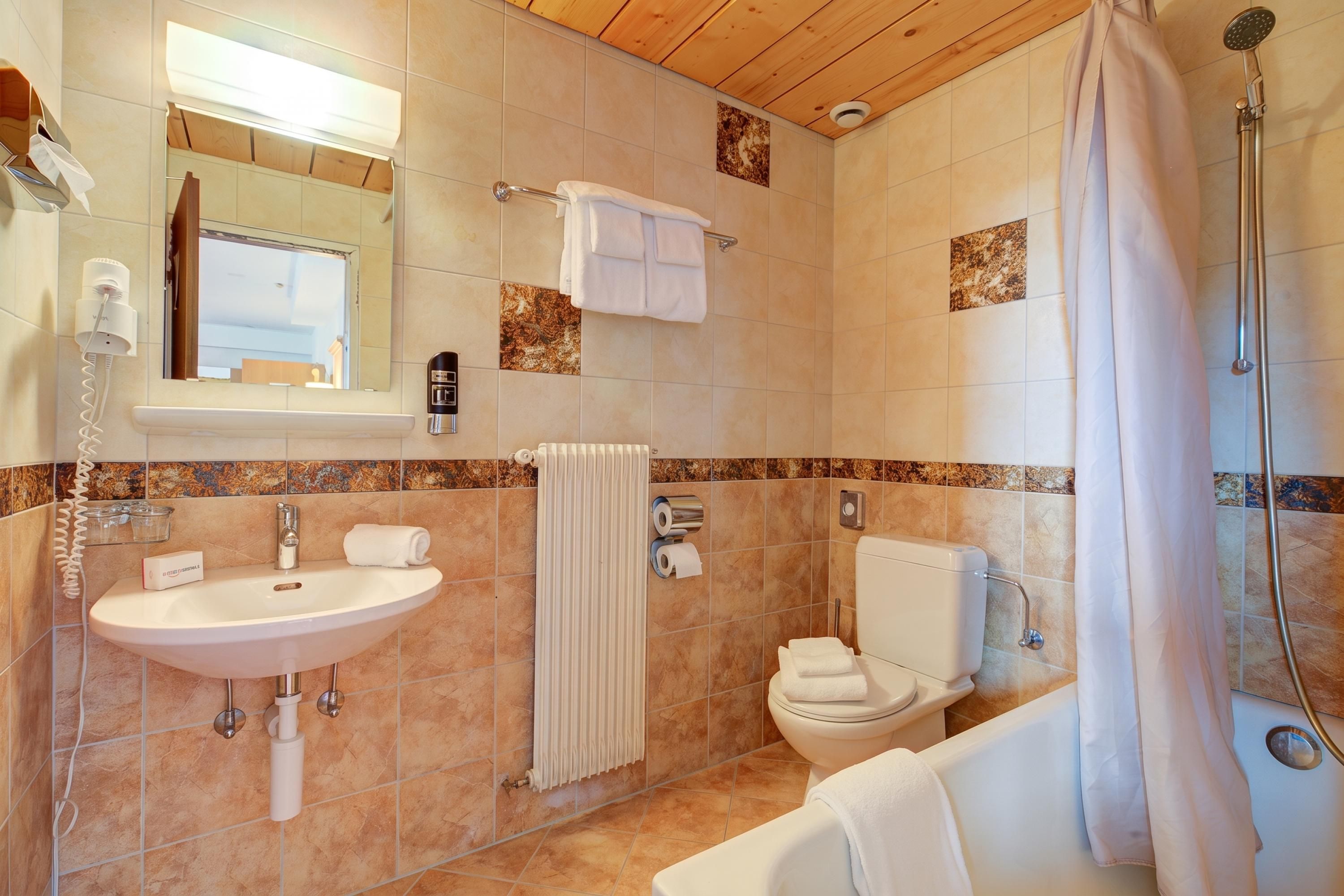 Une salle de bain avec un lavabo, des toilettes et une douche.