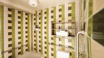 Shower, towels, toilet paper