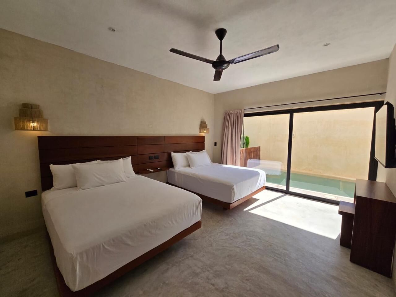 Deluxe Double Room, 2 Queen Beds, Private Pool, Pool View | In-room safe, laptop workspace, free WiFi