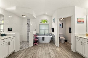 Shower, hair dryer, towels - 4BR Family Retreat with Pool, Lanai, Bikes & Games (Palm Coast)