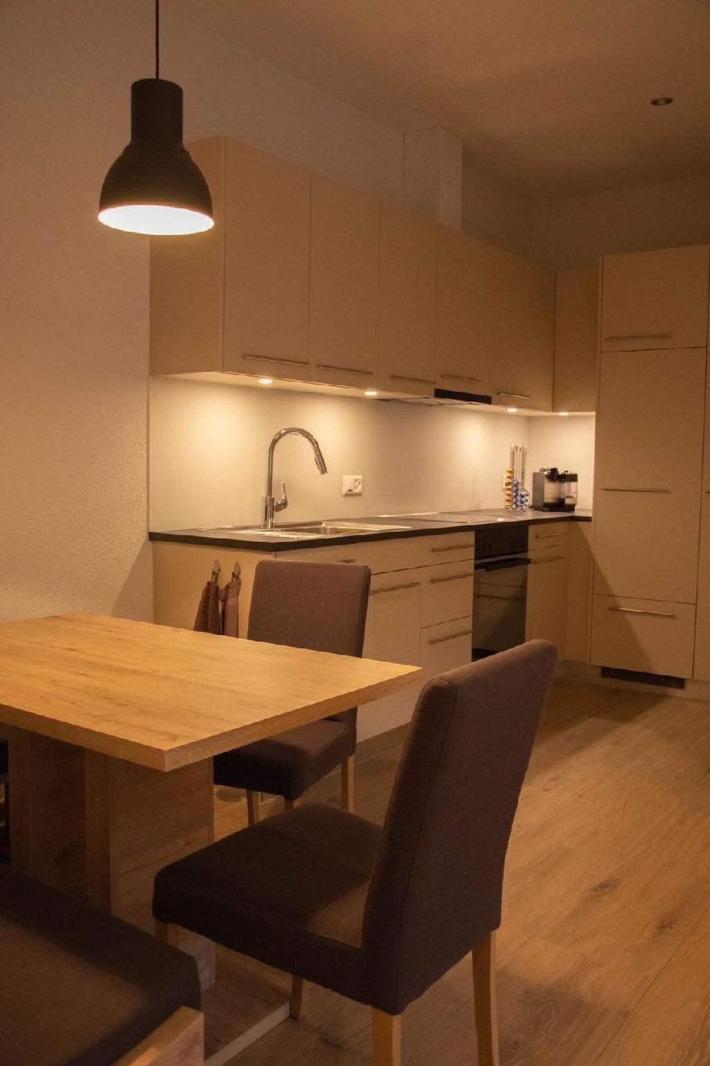 Fridge, oven, dishwasher, cookware/dishes/utensils