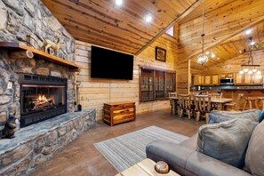 Smart TV, fireplace, ping pong