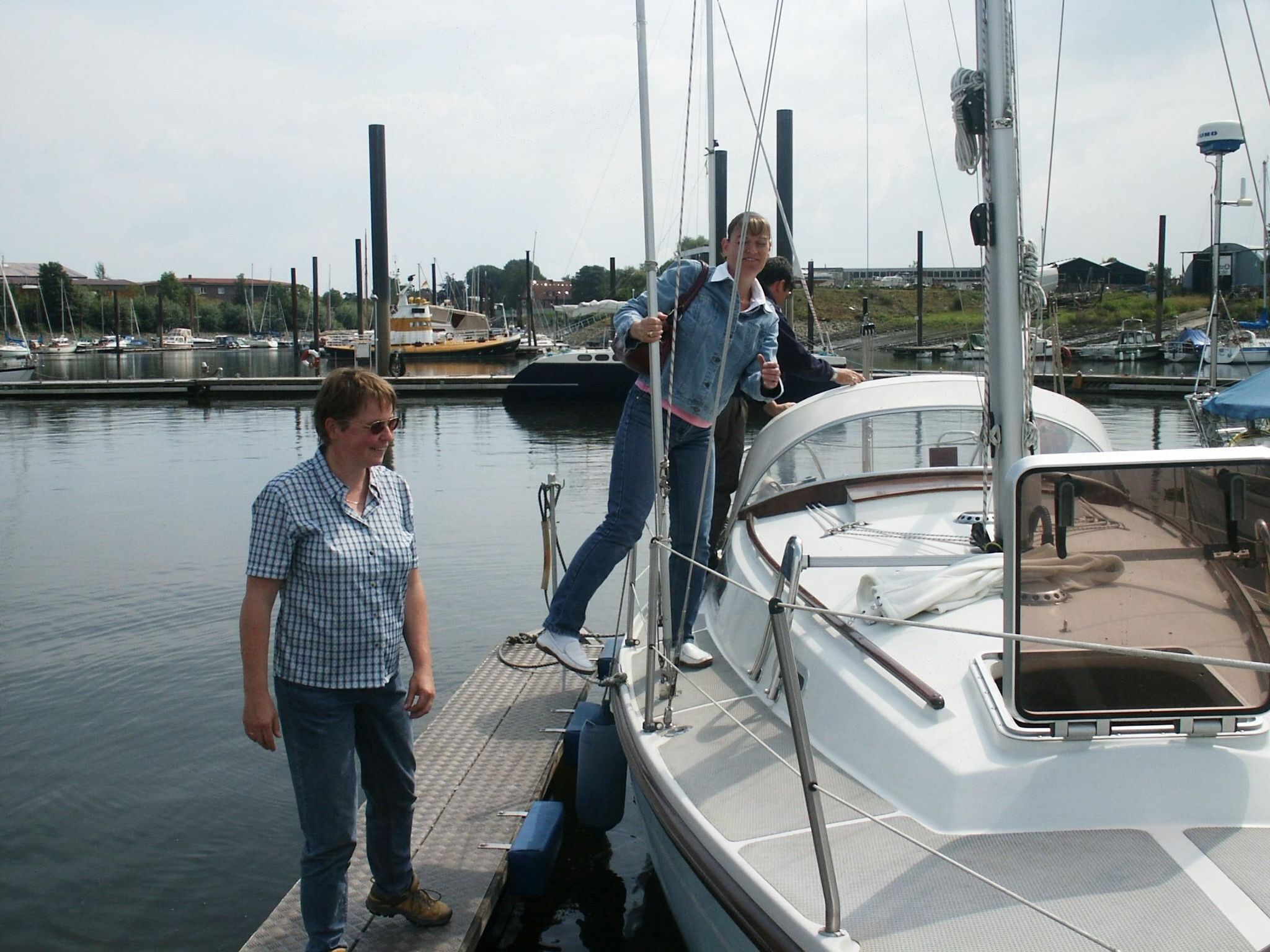 A marina with several boats docked.