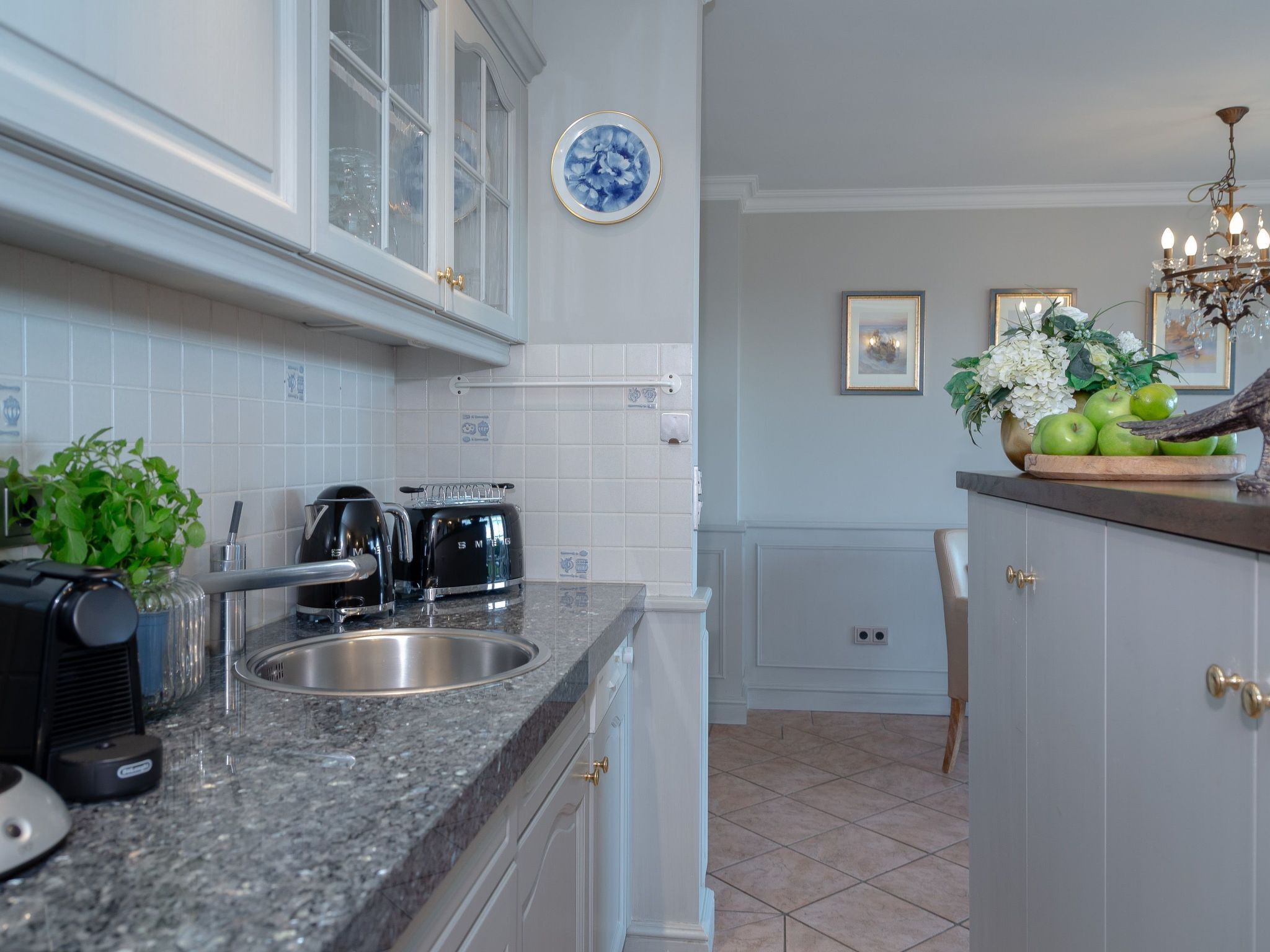 Fridge, dishwasher, cookware/dishes/utensils