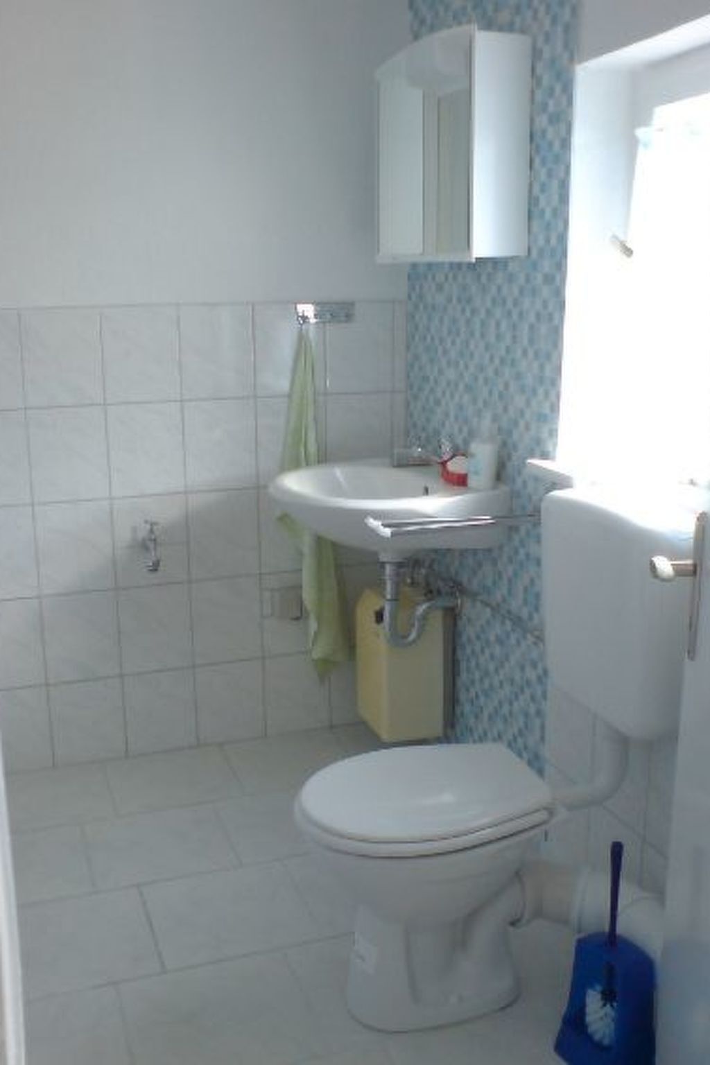 A bathroom with a white toilet, a sink, and a mirror.