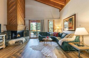 Living Room with Gas Fireplace - Mountain Bike delight for summer in our Northstar Cozy Condo (Truckee)