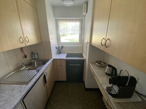 Fridge, oven, cookware/dishes/utensils