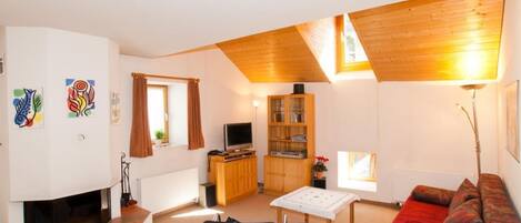 Télévision, cheminée, lecteur de DVD