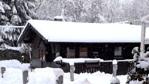 A wooden cabin with a snow-covered roof and surrounding snow. - Tamara in Eppenschlag by Interhome (Eppenschlag)
