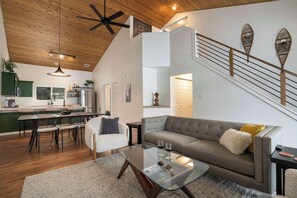 TV, fireplace - The Drift at Firelight | Private Hot Tub + Walk to Town Center (Big Sky)