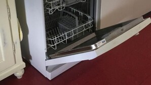 A kitchen with a dishwasher, a sink, and a window.