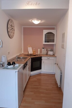 Frigorífico, horno, lavavajillas y utensilios de cocina