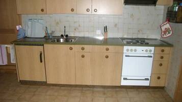 Fridge, oven, cookware/dishes/utensils