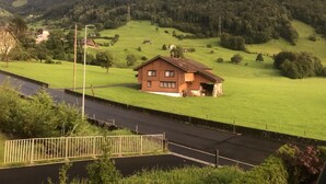 A rural house with a sloped roof, surrounded by green fields and mountains in the background. - Ferienwohnung by Interhome (Attinghausen)