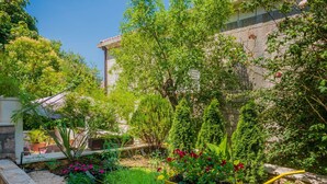 A garden with a variety of plants and a yellow wheelbarrow. - Ivona mit Terrasse und Außendusche by Interhome (Dubrovnik)