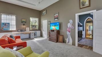 Smart TV, video games, foosball, books