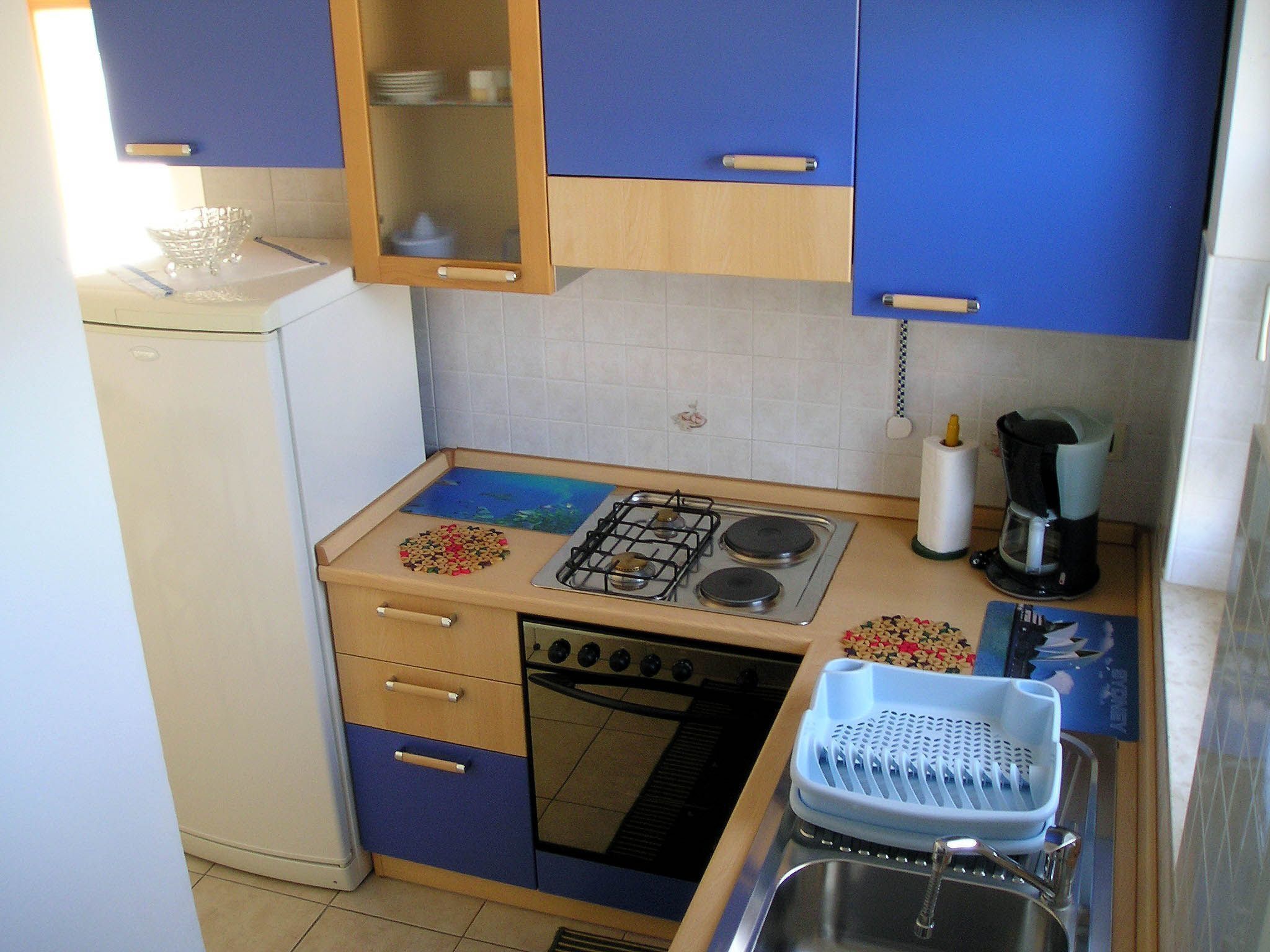 Fridge, microwave, oven, cookware/dishes/utensils