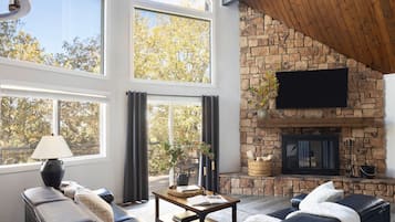 TV connectée, cheminée, chaîne hi-fi