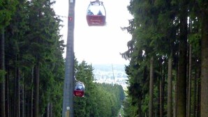 Metsäinen alue, jossa on käytössä köysirata.