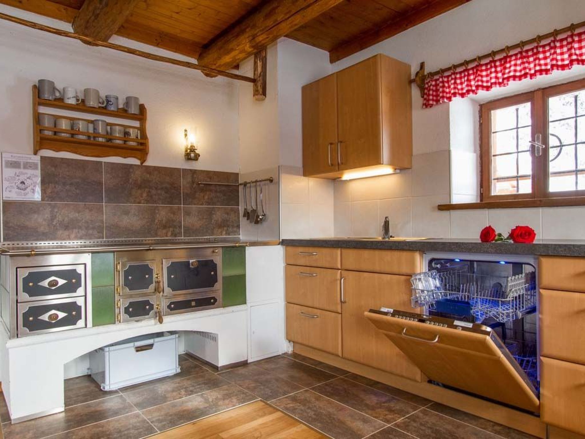 Fridge, dishwasher, cookware/dishes/utensils