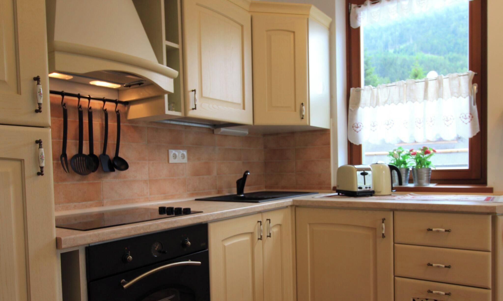 Fridge, microwave, dishwasher, cookware/dishes/utensils