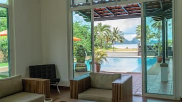 Luxury Villa, Private Pool, Sea View | Living area | 65-inch Smart TV with digital channels, Netflix, streaming services