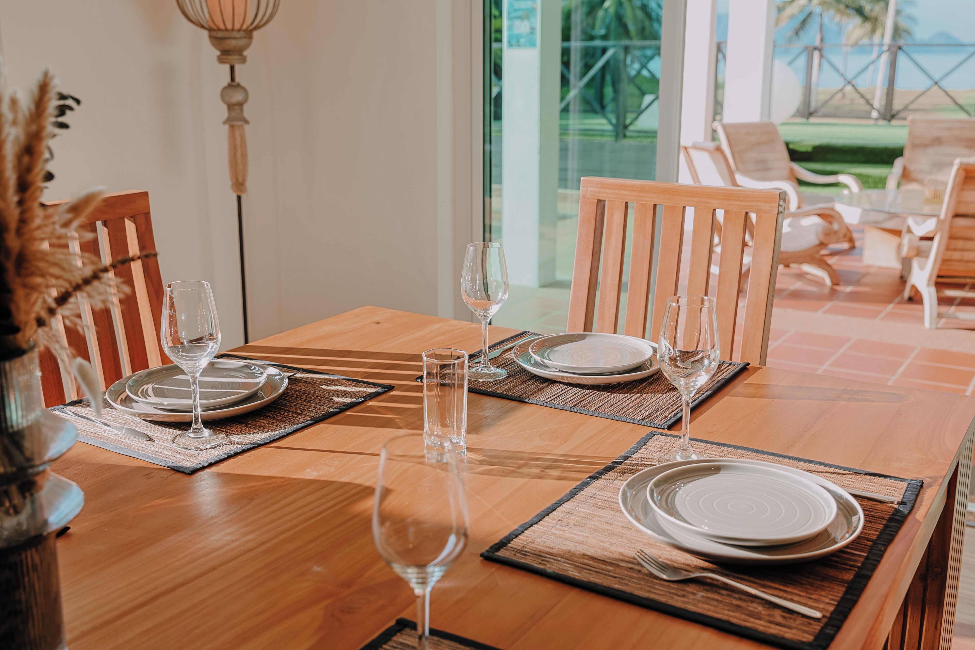 Luxe villa, privézwembad, uitzicht op zee | Dineerruimte