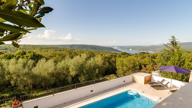 A swimming pool with a view of a forest and mountains. - "Villa Agneza" by Interhome (Pula/Rakalj)