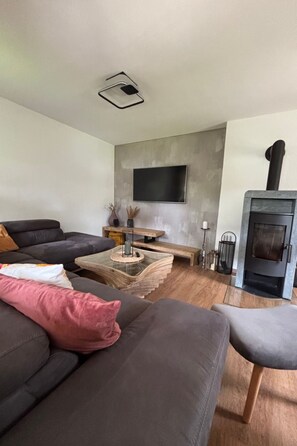 Televisión y chimenea 