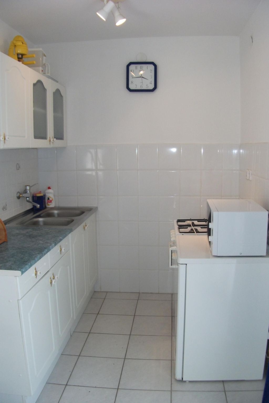 Fridge, microwave, cookware/dishes/utensils